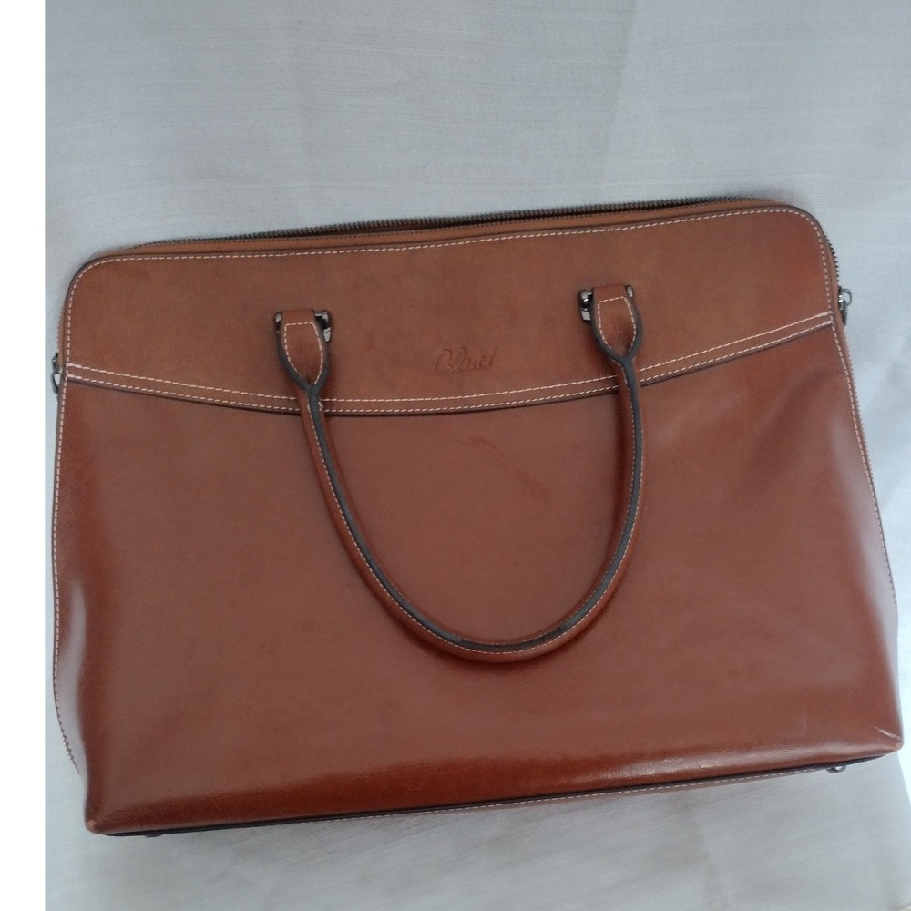 CLUCI Brown Faux Leather Laptop Bag–Double Handles– Structured–Zipper Closure